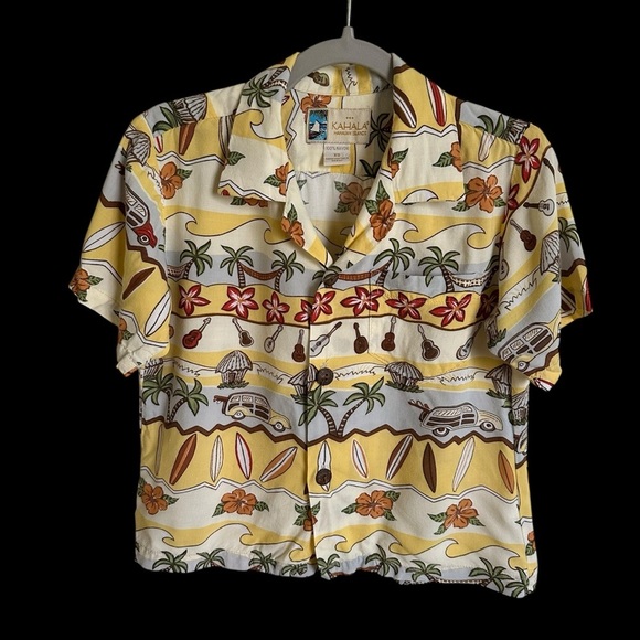 Vintage Boys XS Kahala Hawaii Yellow Button Up Shirt Hawaiian Tropical Vacation - Picture 1 of 5